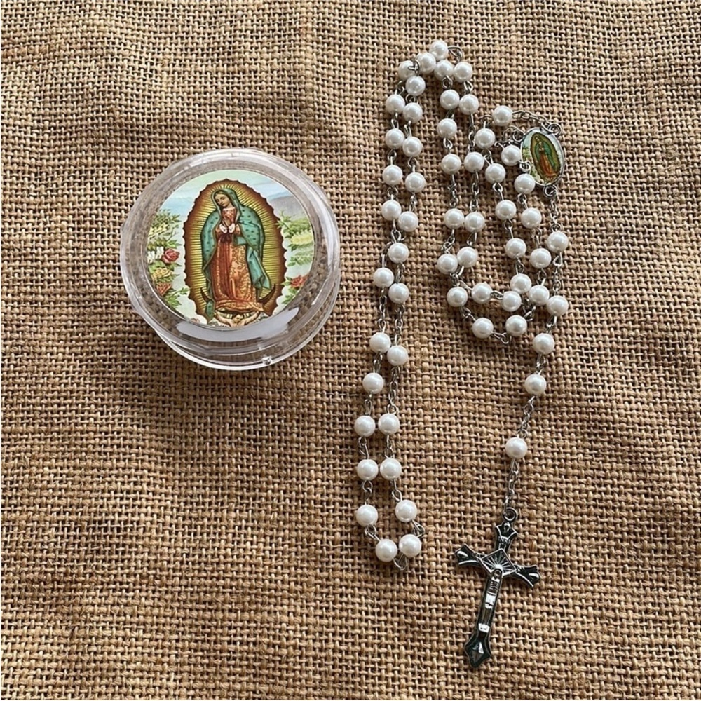 White Rosary Beads with Crucifix